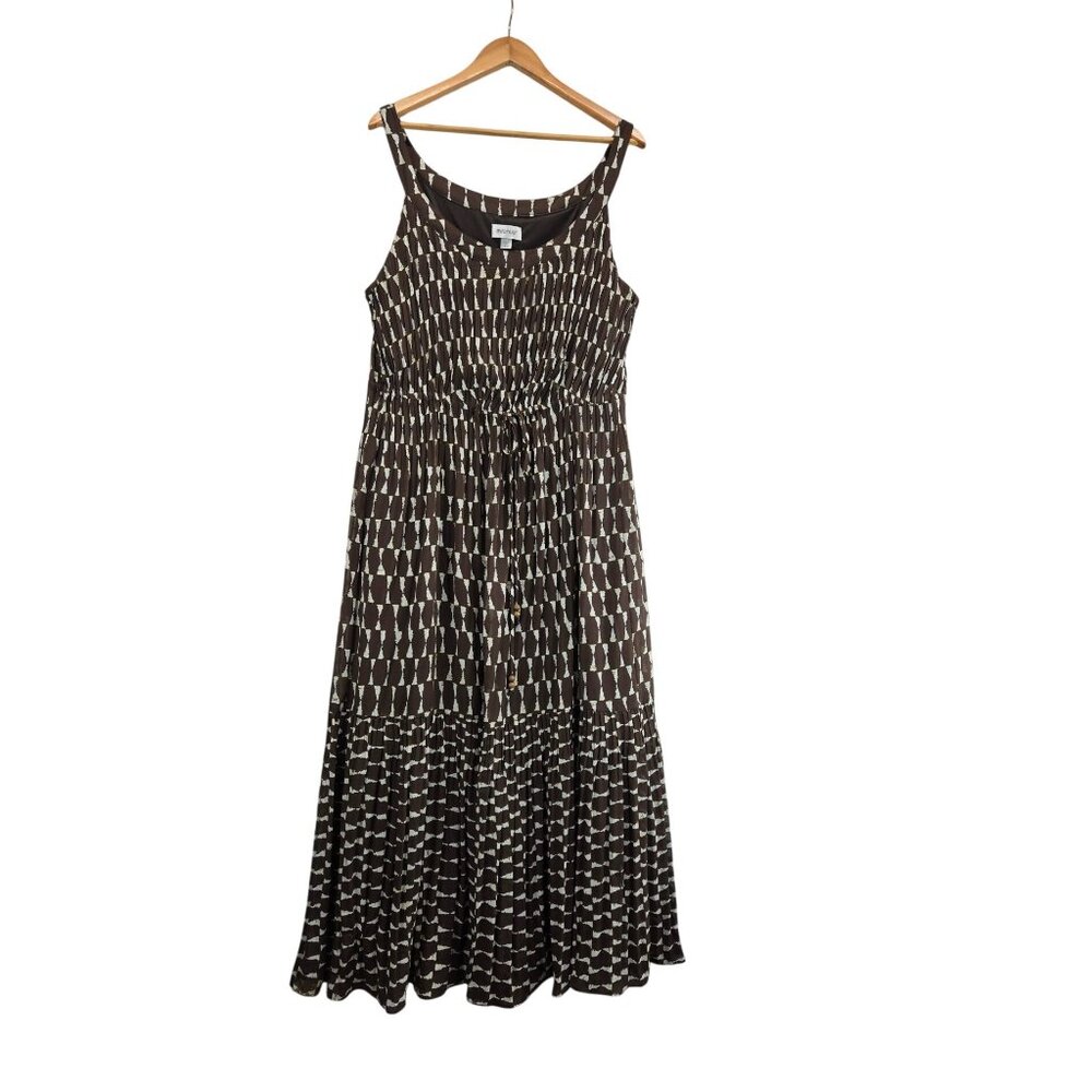 Jumper Dress Brown White Maxi 8/20 Avenue Geometric Tribal Print African Party
